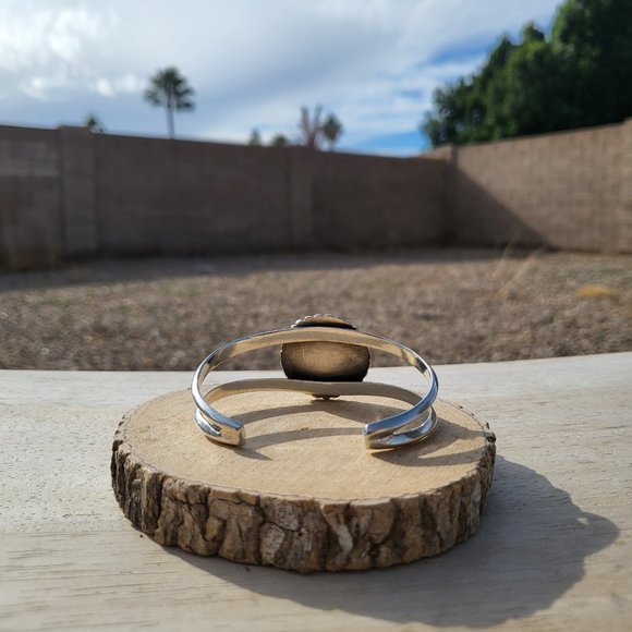 Navajo Round Turquoise Cuff Bracelet NA Sterling Silver Handmade Jewelry - Picture 11 of 12